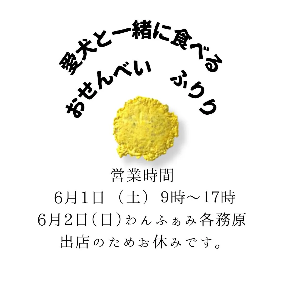 愛犬と一緒に食べるおせんべいふりり営業時間のお知らせ。