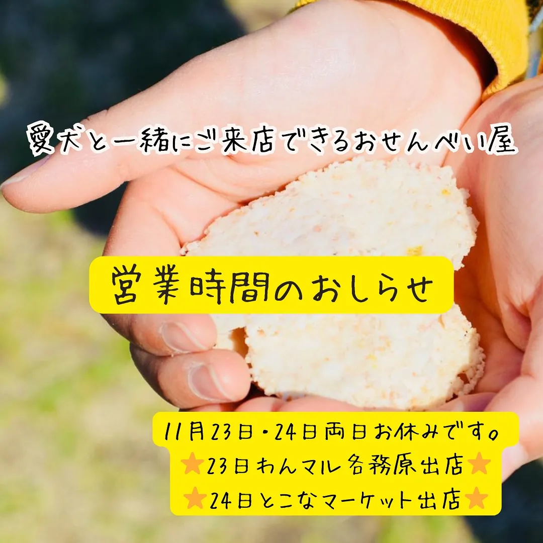 愛犬と一緒に食べるおせんべいふりり営業時間のお知らせ。