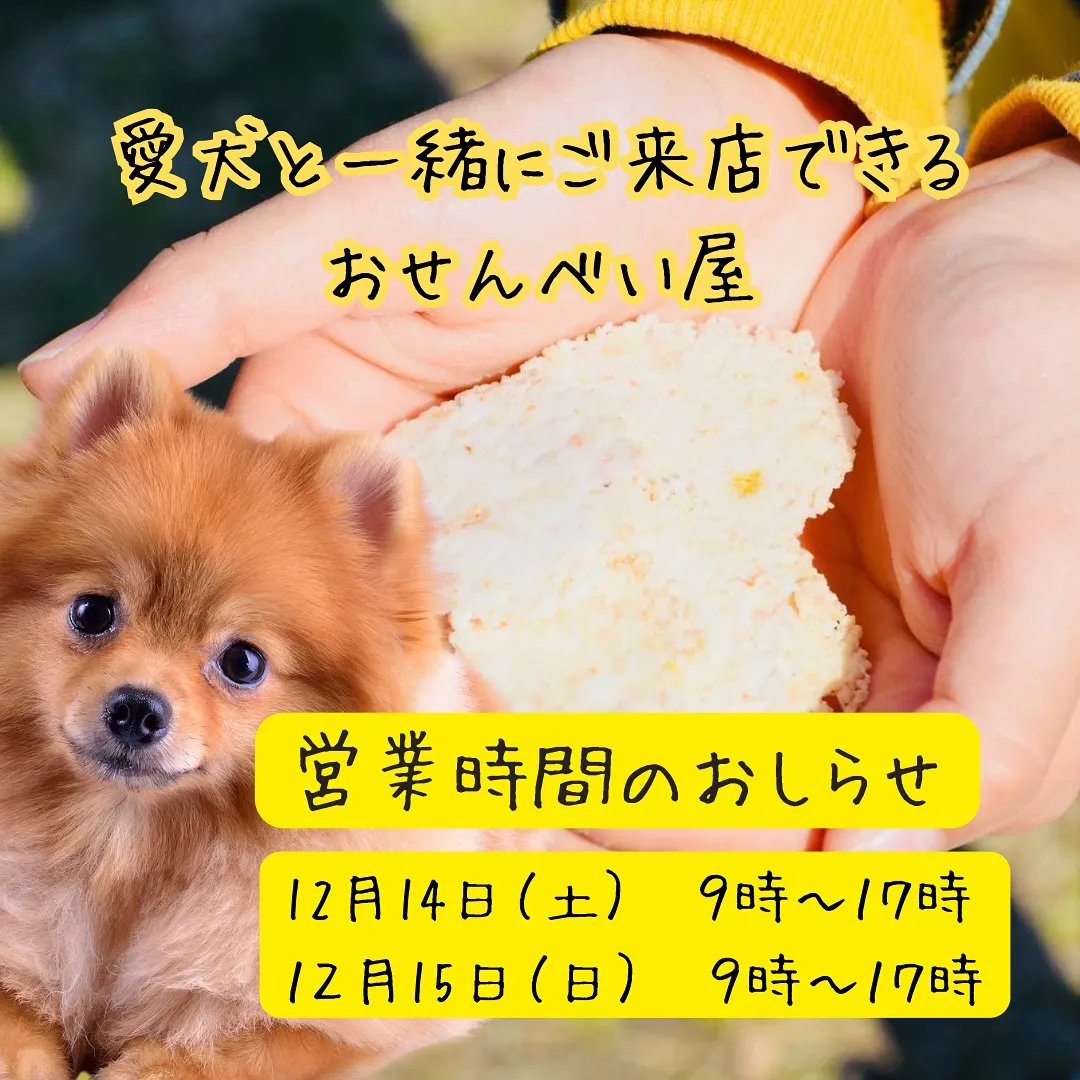 愛犬と一緒にご来店できるおせんべい屋ふりり営業時間のお知らせ...