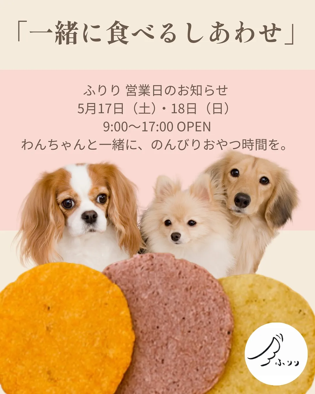 ふりり今週の営業日とお知らせ【愛犬と一緒に楽しめる無添加おやつ】